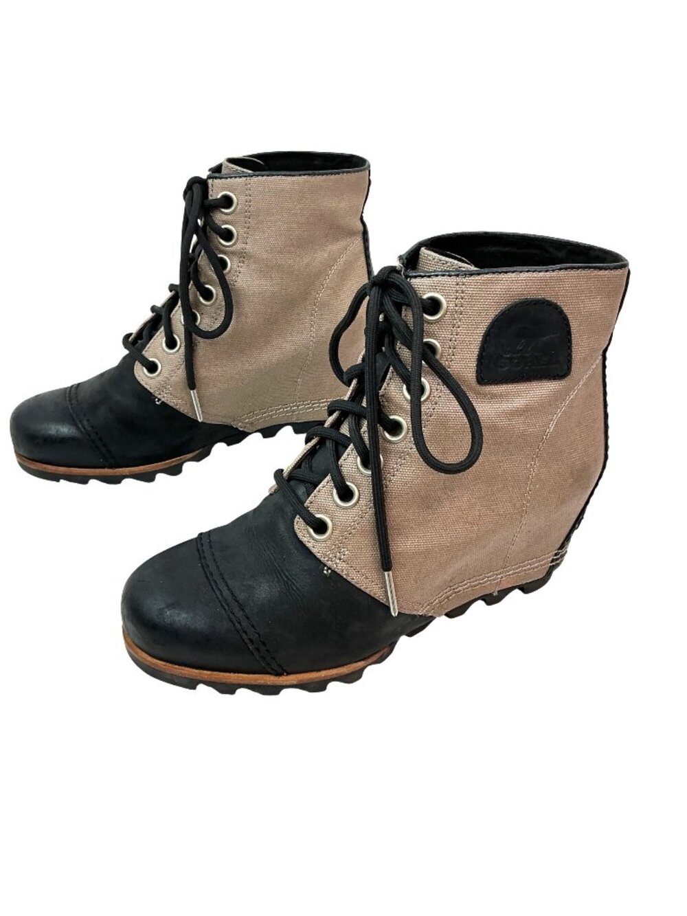 Sorel Joan Of Arctic PDX 1964 Canvas Leather Wedge Ankle Boots Womens 8.5 Black
